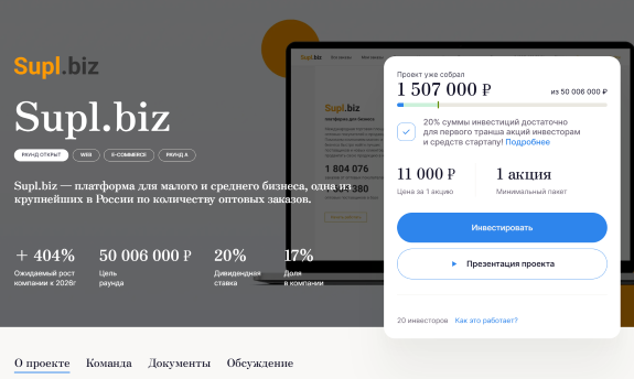 Платформа Supl.biz стартовала продажу акций